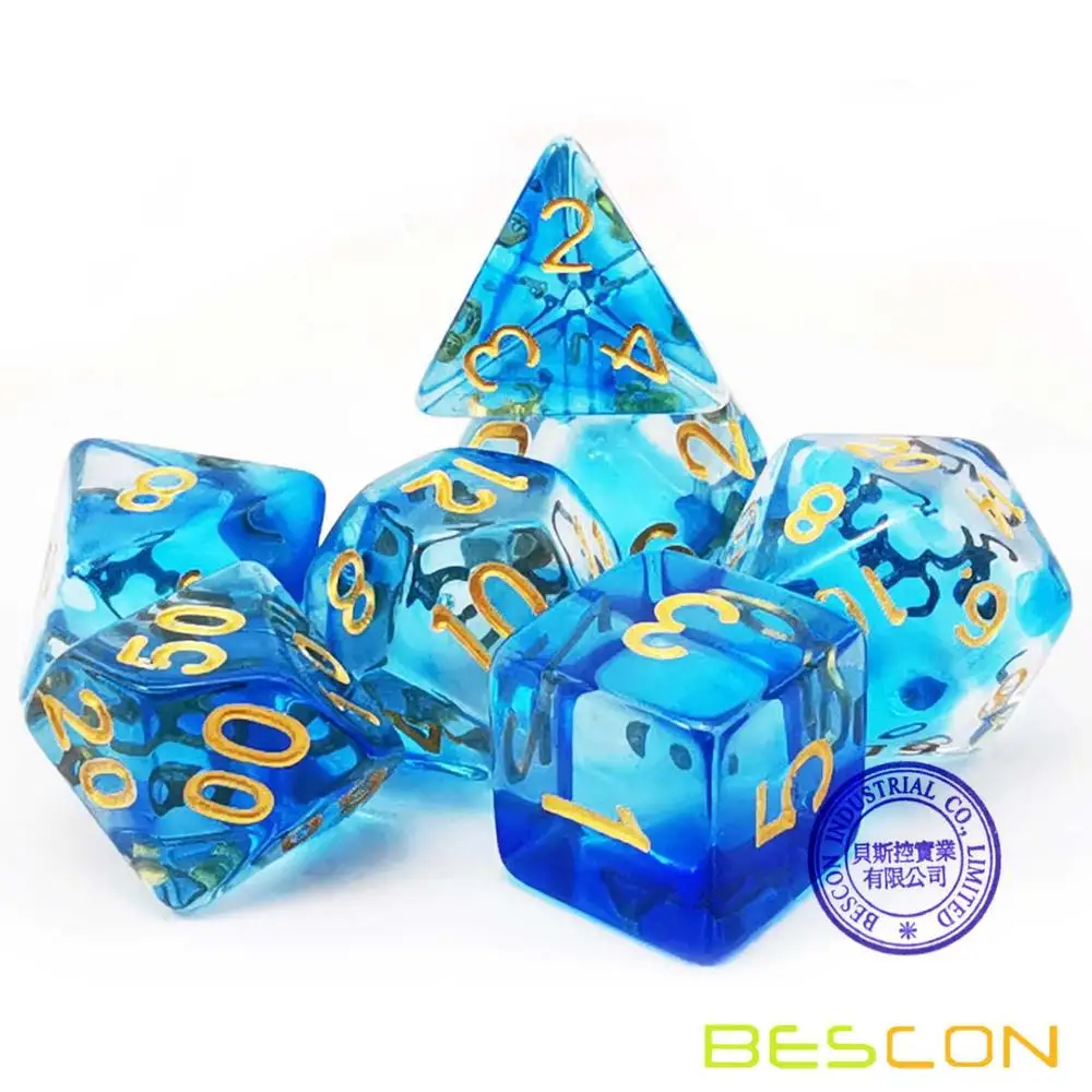 Bescon Crystal Blue 7-ПК разнообразные игральные кости набор, Bescon многогранные игральные кости набор Кристалл синий, румяна, трава, фиолетовый, черный, розовое облако - Цвет: Crystal Blue