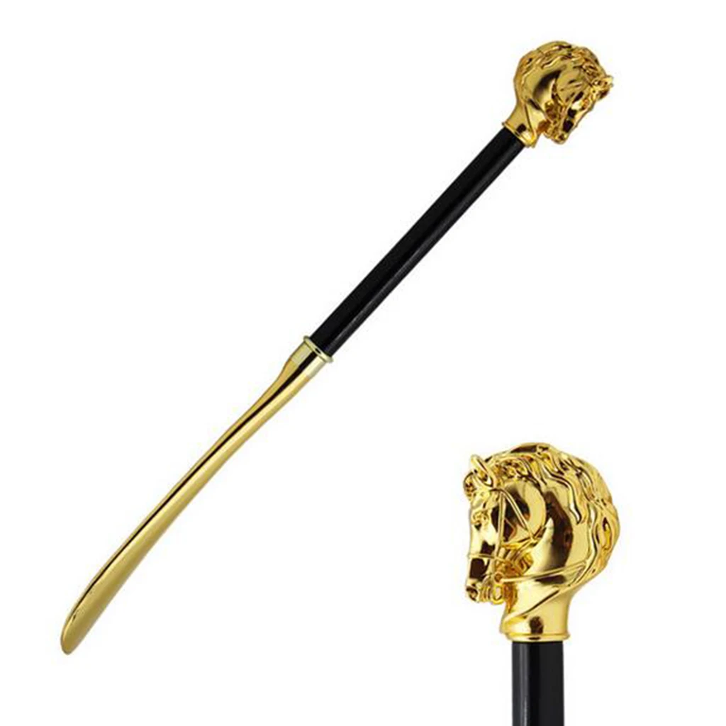Long Metal Shoe Horn with Schima Wood Handle Solid Brass Animal Horse Head Long handle luxurious metal shoe horn Accessory
