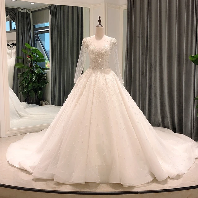 SL-8189 wedding dress 2021 ball gown long sleeve pearl china online store woman vintage civil bridal wedding gowns 1