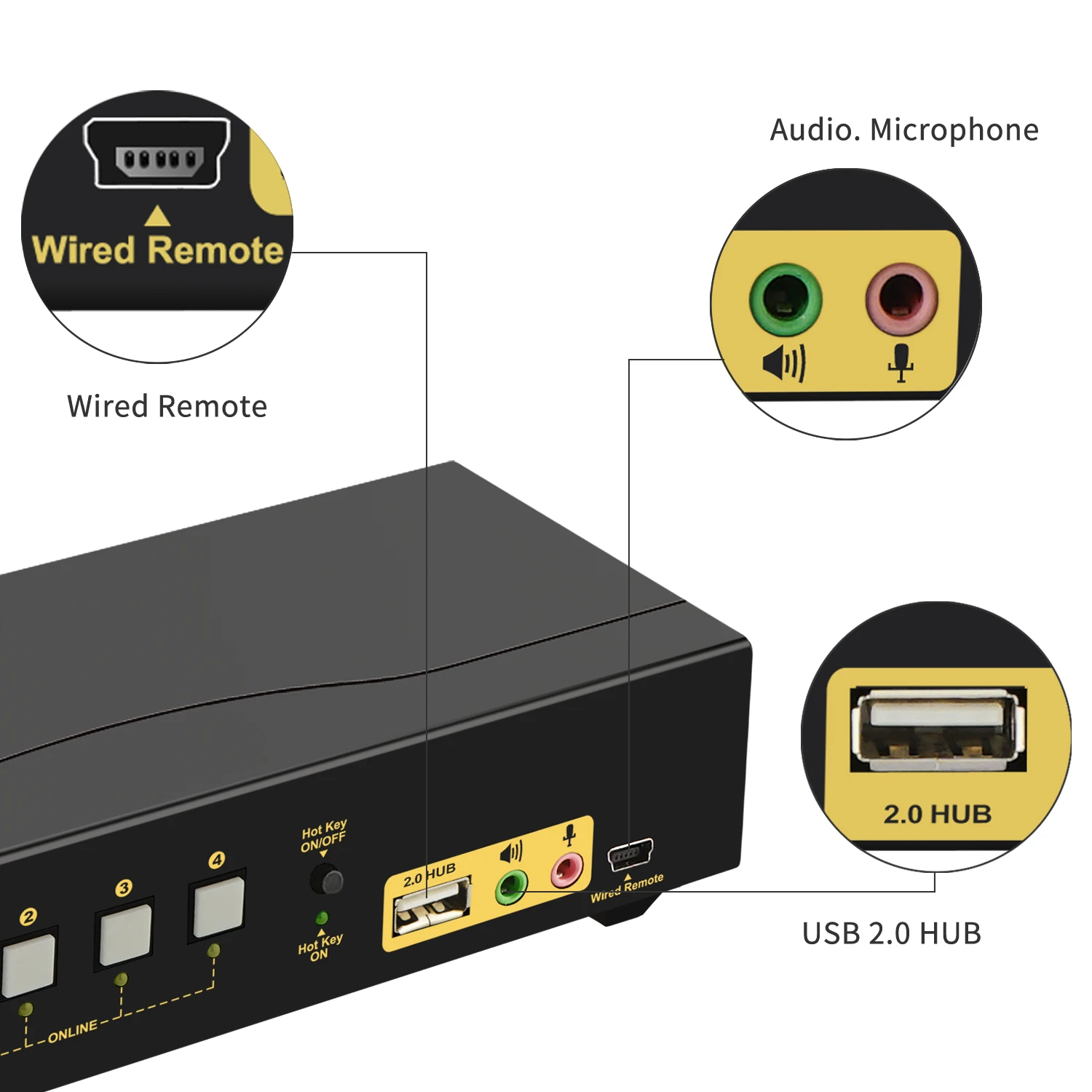 CKL 4 Port USB VGA KVM Switch Support Audio & Auto Scan with Cables CKL-84UA for Keyboard Video Mouse