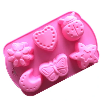 

6 Hole Cake Mold Kitchen DIY Silicone Chocolate Mould Butterfly Star Moon Heart Cake Mould Baking Tool Pudding Jelly Mold