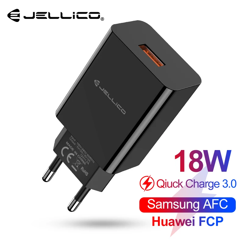 

Jellico 18W QC 3.0 USB Quick Phone Charger Travel Wall Adapter QC3.0 FCP AFC Universal For iPhone Samsung Huawei Xiaomi EU Plug