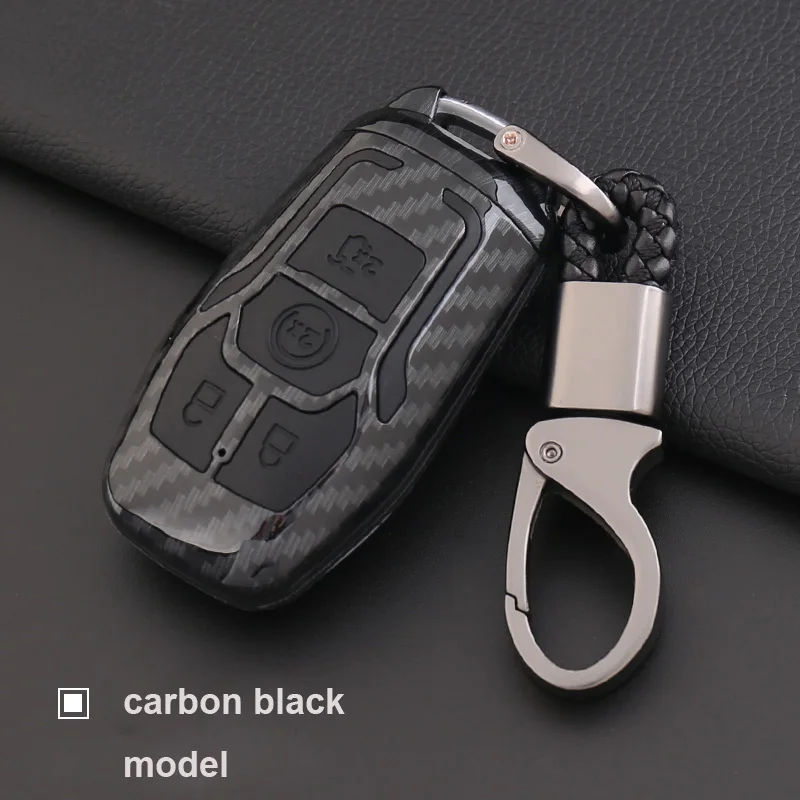 f-black jingyuqin Carbon Fiber Key Case Cover For Ford F-150 F-250 F-350 F-550 Fiesta Ranger Fusion Mondeo Mustang S-Max Explorer Edge - Color Name: f-black