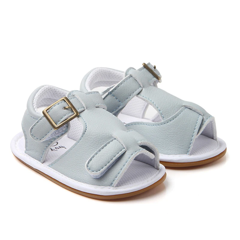 Light Blue 0-18 месяцев; детские сандалии; обувь для новорожденных из искусственной кожи на мягкой подошве; летняя Нескользящая детская кроватка; обувь с резиновой подошвой - Цвет: Light Blue