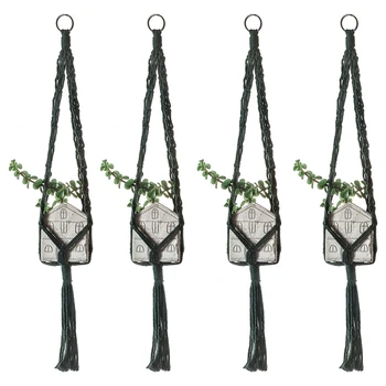 

HOT-4PCS Handmade Weave Macrame Plant Hanger Pot Hanger Pot Tray Plant Tray Wall Hanging Baskets Flowerpot
