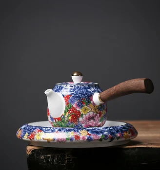 

HESHI porcelain teapot kettle chinese tea pot with wooden handle