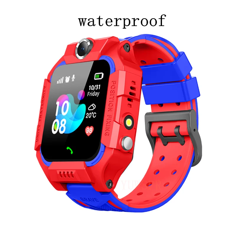 red waterproof Трекер Детские умные часы водонепроницаемые LBS позиционирование 1,4" сенсорный экран камера Фонарик IOS Android Дети Смарт часы Q19 - Цвет: red waterproof