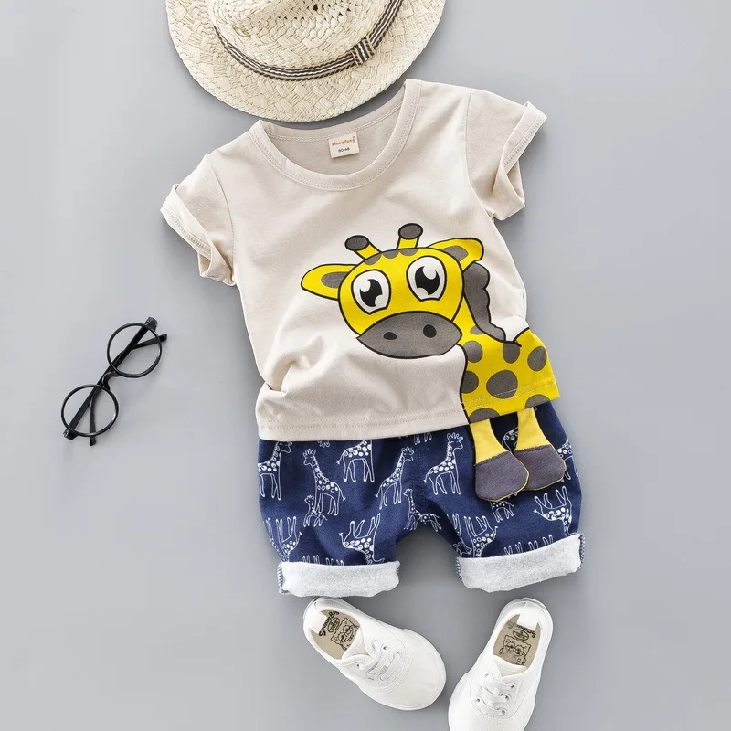 LJW 2022 Cartoon infant Suits Baby Clothing Set for Boys Girls Cute Summer Casual Clothes Set Striped Top+Shorts Kids Clothes Baby Clothing Set near me