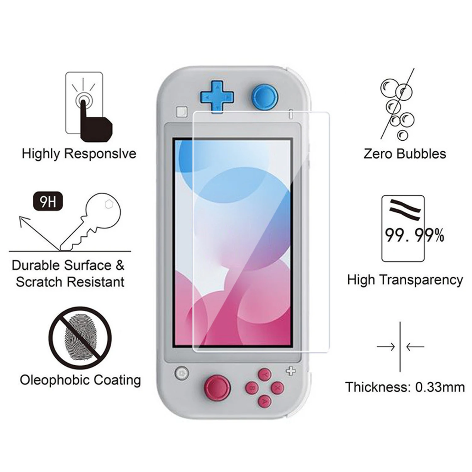 Bevigac 2PCS Scratchproof Anti-fingerprint Tempered Glass Screen Protector for Nintendo N-Switch Switch Lite Mini Console