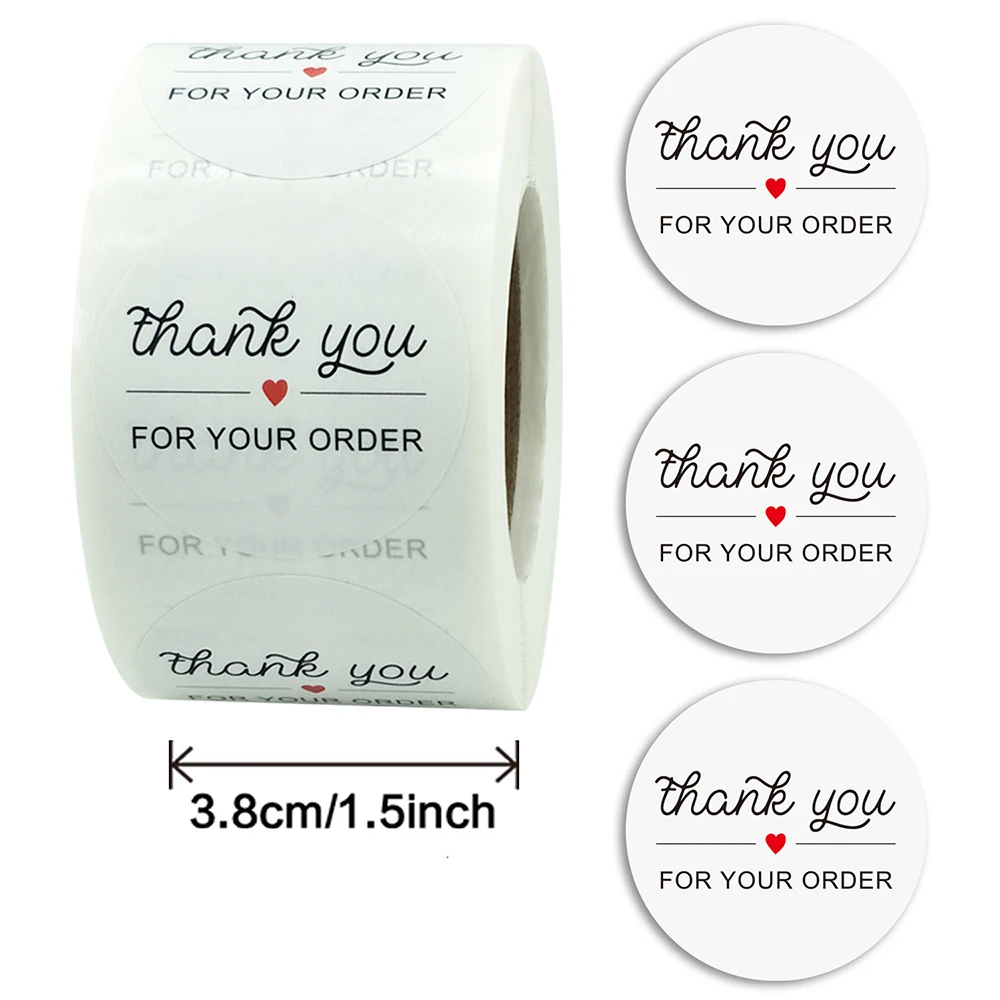 500Pcs/roll 3.8CM Thank You for Your Order Round Sticker for Shop Gift Packaging Sealing Label Decoration Paper Stickers