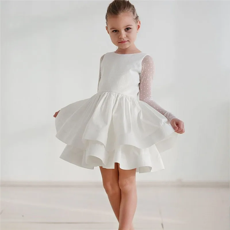

Cute Tutu White Baby Girl Dresses Puffy Skirt Birthday Dresses For Girls Long Sleeve Pageant Gowns Kids Clothes
