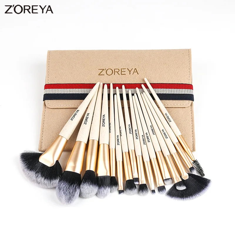 

16 sets of beige man-made fiber makeup brushes for beginners