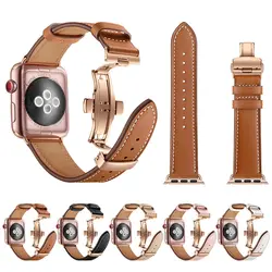 Итальянский ремешок из натуральной кожи для Apple Watch Series 5, 4, 3, 2, 1, ремешок для часов с пряжкой-бабочкой, сменный ремешок для iWatch 44, 40, 42, 38
