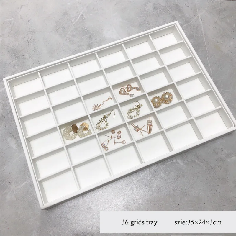 Classic White PU Leather Necklace Ring Earring Holder Jewelry Tray Series Jewelry Disply Jewellery Organizer Box