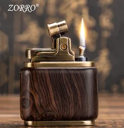 Zorro Pure Copper KEROSENE LIGHTER. Hand-made Wood Shell Press Lgnition. Old Nostalgic Sandalwood Ebony.Oil Gasoline Gadgets