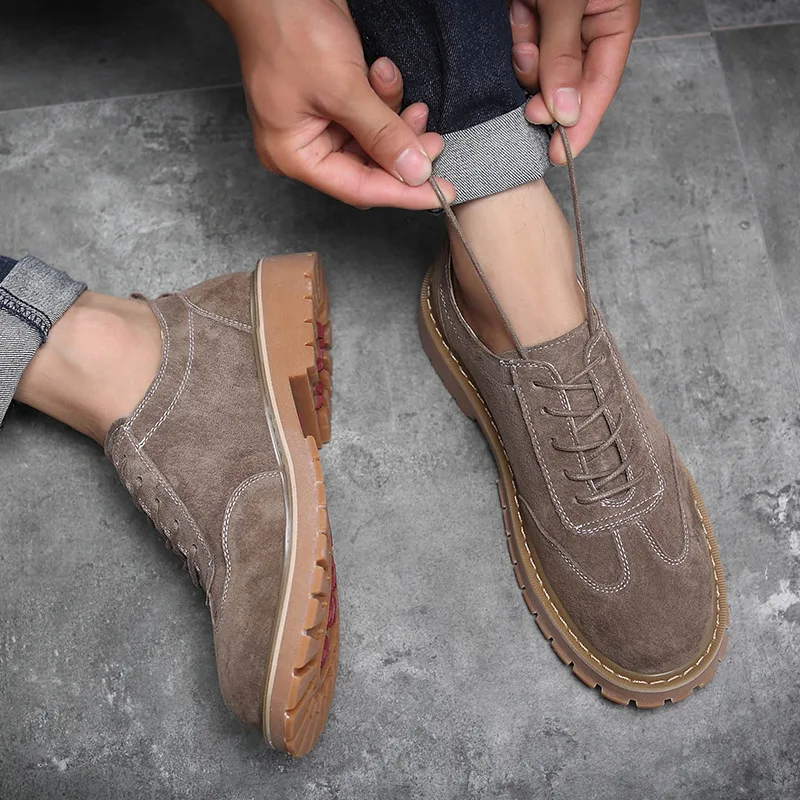 

Summer Genuine Leather Martin Boots Men's Low Top Bullock Varved round-Toe Work Shoes Retro Big Head Leather Shoes Trendy Shoes