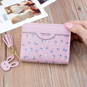 

New wallet ladies short zipper tassel wallet cute small floral coin purse women's mini handbag handbag card holder