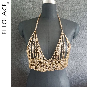 

Ellolace Sexy Metal Chain Gold Bralette Women Lingerie Nightclub Party Bra Tank Tops Backless Rave Body Chain Jewelry for Lady