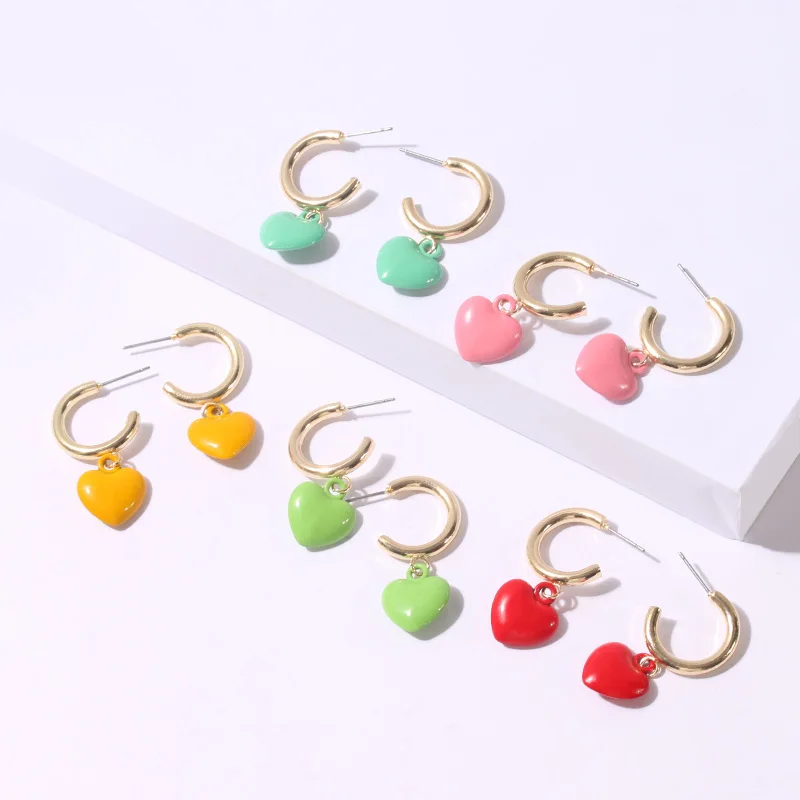 

KOMi 5 Colors Korean Sweety Lovely Style Drop Earrings Fashion Women Irregular Love Heart Dangle Geometric Earrings Gift F10115