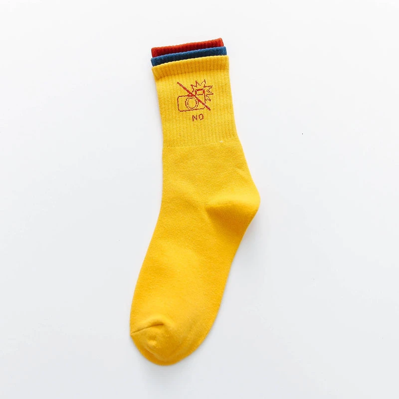 yellow CHAOZHU Ins трендовые женские крутые гранж 90s Мода 3 цвета Топ японский Харадзюку скейтборд эстетические носки шикарный Забавный мультфильм - Цвет: yellow