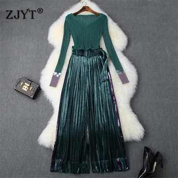 

Elegant Lady Casual Two Piece Set Women's Fashion Autumn Suit Long Sleeve Knit Top and High Waist Velvet Pants Set Twinset