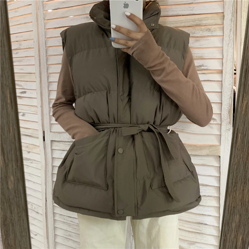 

HziriP Autumn 2019 New Female Vest Jacket Women Winter Coat Warm Women Parkas Solid Army Green Sleeveless Coats Parka 4 Colors