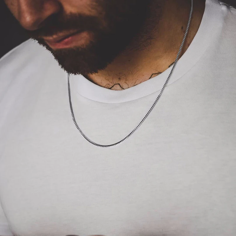 

MEN NECKLACE SILVERLY BOX ROPE ROLO SNAKE LINK CHAIN STAINLESS STEEL CHOKER MEN UNISEX JEWELRY 1 TO 4MM WITH 18 TO 24 INCH