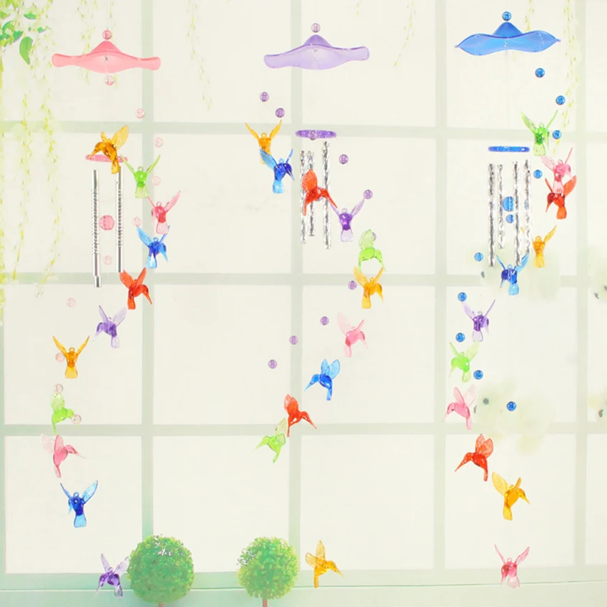 Plastic Wind Chimes Humming Bird dolphin Wind Chimes Bells Metal Tube Hanging Wall Home Car Outdoor garden Decoration 70cm 2