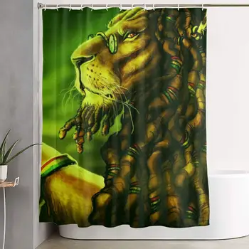 

Jamaica Rasta Lion Dreadlocks Green Waterproof Polyester Shower Curtain with Hooks 60''W X 72''H for Decorative Bathroom Curtain