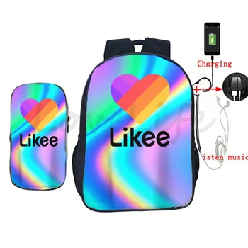 

Likee Video App School Bags for Teenage Girls Backpack High Student Women School Bag Backpack with USB Cable Pencil Case