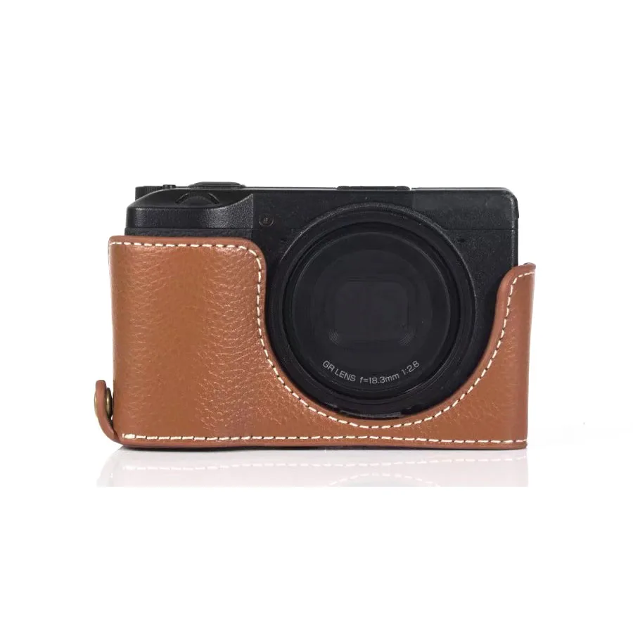 Leather Brown Сумка Чехол для цифровой камеры Ricoh GR III GR3 ПУ обмотка с винтом 1/4 - Цвет: Leather Brown