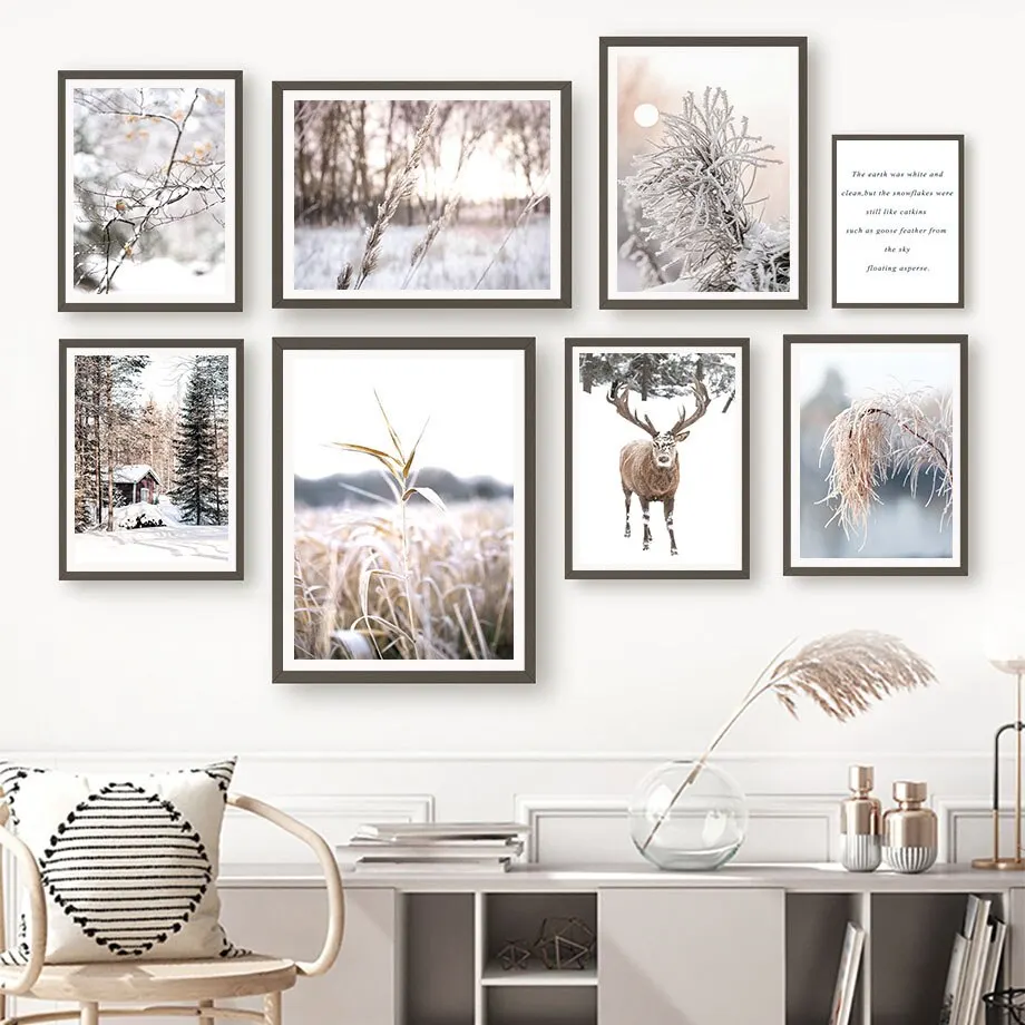 

Natural Winter Scenery Reed Reindeer Wall Art Canvas Painting Nordic Landscape Poster Plant Print For Livingroom Home Decor