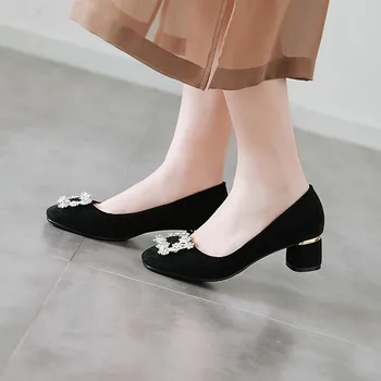 

2020 Flowers Crystal Zapatos Mujer square Toe Satin Women Pumps High Heels Sexy Party Wedding Lady shoes large size 43