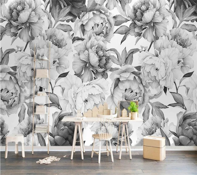 Buy Black and White Peony Wallpaper Removable Wallpaper White Online in  India  Etsy