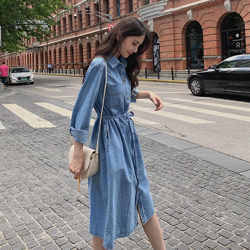 

Photo Shoot Computer Cable Lock Women's Spring And Autumn 2019 Popular WOMEN'S Dress New Style CHIC Waist Hugging Slimming Mid-l