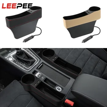 

Phone Bottle Cups Holder Box Car Organizer Seat Gap Slit Box Dual USB Charger Car Accessories Leather Car Seat Gap Storage Box