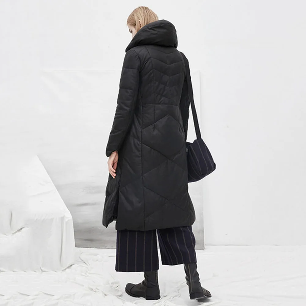 Winter New Fashion Women's Black Oversize Loose Cotton Padded Jackets Street Wear Simple Female Casual Long Parkas Overcoat