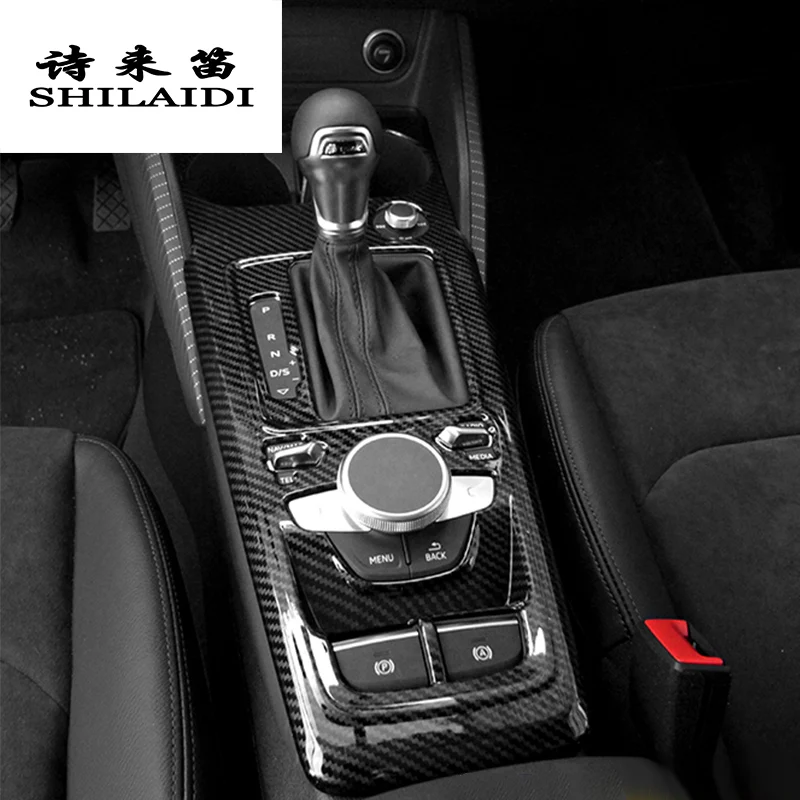 

Car Styling Carbon fiber Multimedia Handrest Center Console Gear Shift Panel Cover Sticker For Audi Q2 Interior Auto Accessories