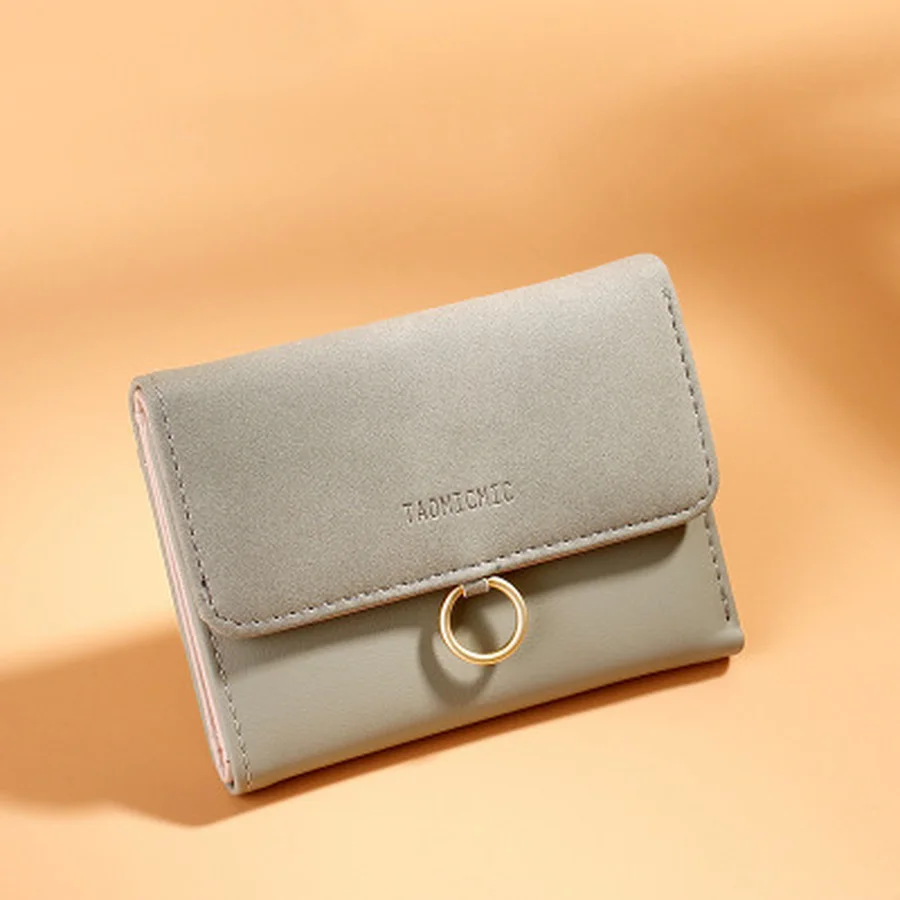 

Casual Matte Pu Leather Wallet Ladies Sewing Thread Solid Color Purse Multifunctional Women Short Wallets Multi-card Holders New