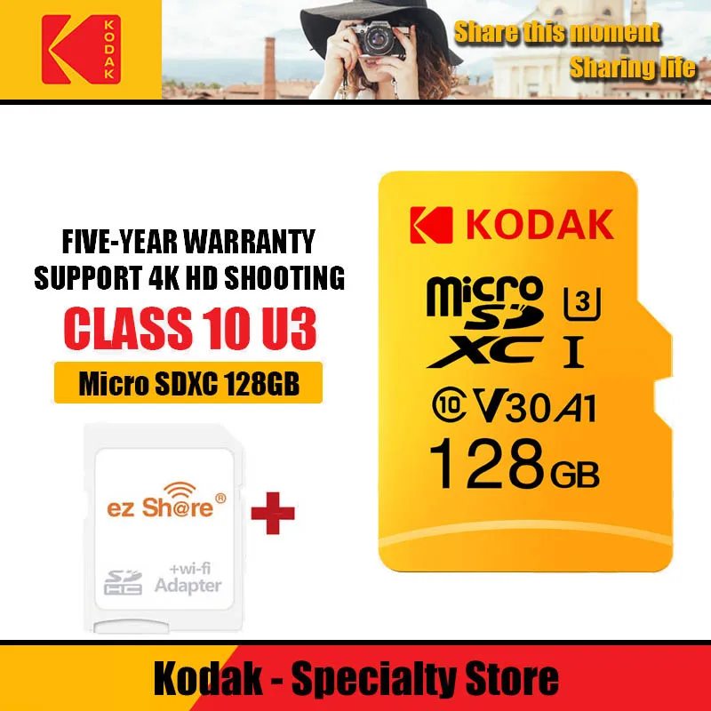 Ez share беспроводной wifi адаптер+ Kodak U3 A1 V30 32 Гб 64gb128гб класс 10 wifi Беспроводная tf флеш-карта памяти