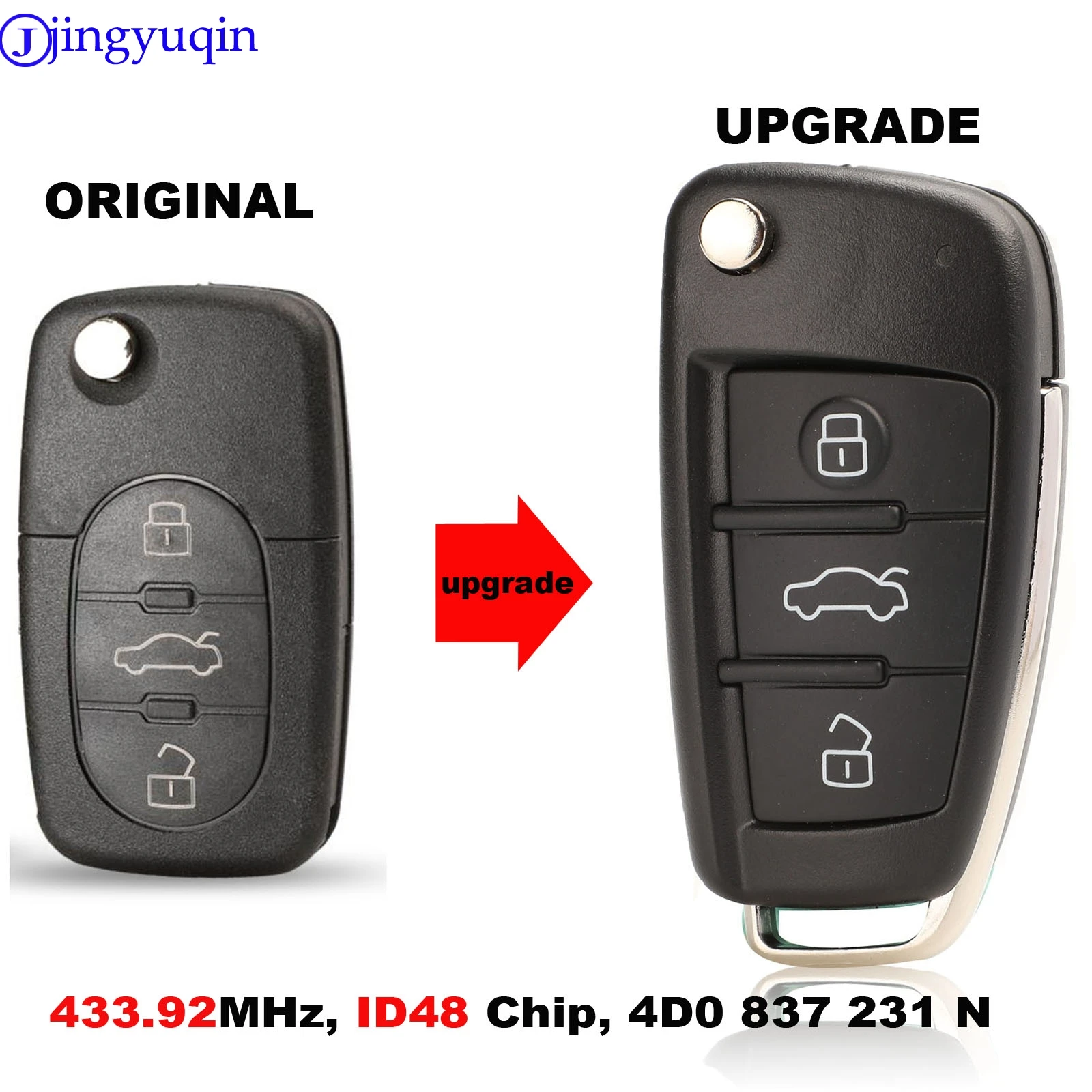 Пульт дистанционного управления jingyuqin для AUDI 4D0837231N A3 A4 A6 A8 RS4 TT Allroad Quttro 433 92 МГц ID48
