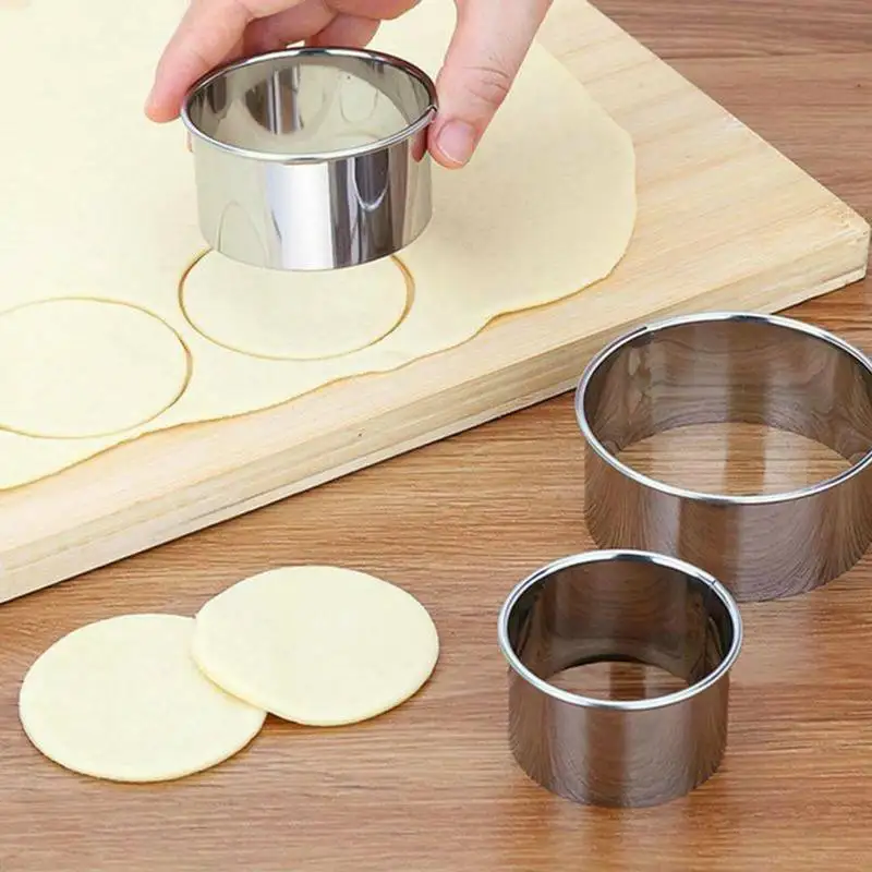 5pcs/set Stainless Steel Round Circle Shaped Cookie Cutter Biscuit Molds Silver Cake Pastry Mold Home Kitchen Dough Cutting Tool cookie cutter,baking mold,cookie mould,pastry cutter