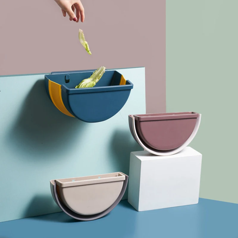 

Folding Garbage Cans Kitchen Cabinet Door Waste Bins Hanging Car Trash Bin Mounted Desktop Garbage Organizer Bathroom Dustbin
