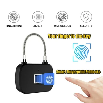 

Fingerprint Lock Smart Keyless Padlock For Door Box Bag Waterproof Charging New