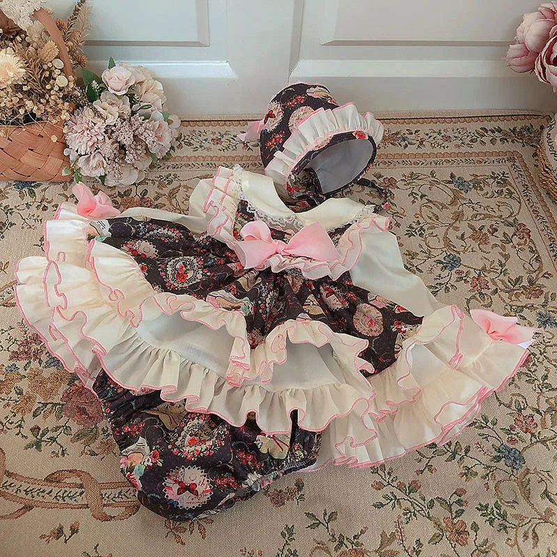 

6918 Dress + Cap + Short + Shirt + Pocket Princess Baby Girl Dress Party Wedding Brithday Kid Dress For Girl Wholesale Clothes