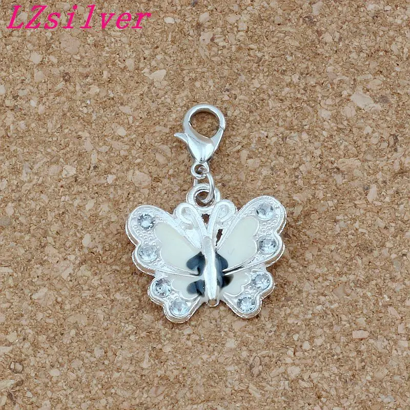 

50pcs Purple Rhinestone Enamel Butterfly Floating Lobster Clasps Charm Beads Fit Charm Bracelet DIY Jewelry 22x34mm A-510b