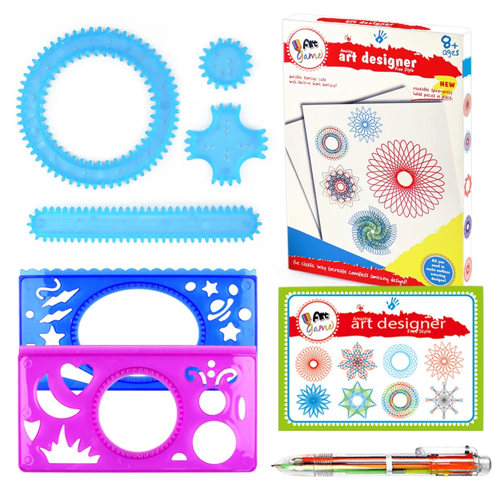 

Children Fine Art Painted Template Ruler Educational Stationery Drawing Fantasy Spirograph Package Flowers qu xian chi