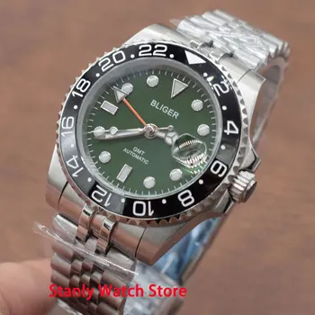 

Sapphire Bliger 40mm Green Dial Black Ceramic Bezel Luminous Marks Jubilee-Band GMT Function Automatic Movement Men's Watches