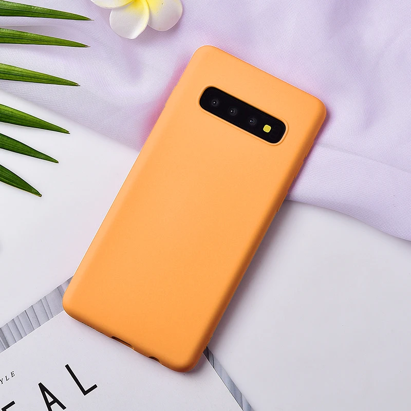 Мягкая накладка из жидкого силикона чехол для samsung Galaxy S10 S8 S9 Plus Note 10 9 8 A10 A20E A30 A50 A40 A20 A70 J4 J6 A6 A7 мягкий чехол - Цвет: Оранжевый