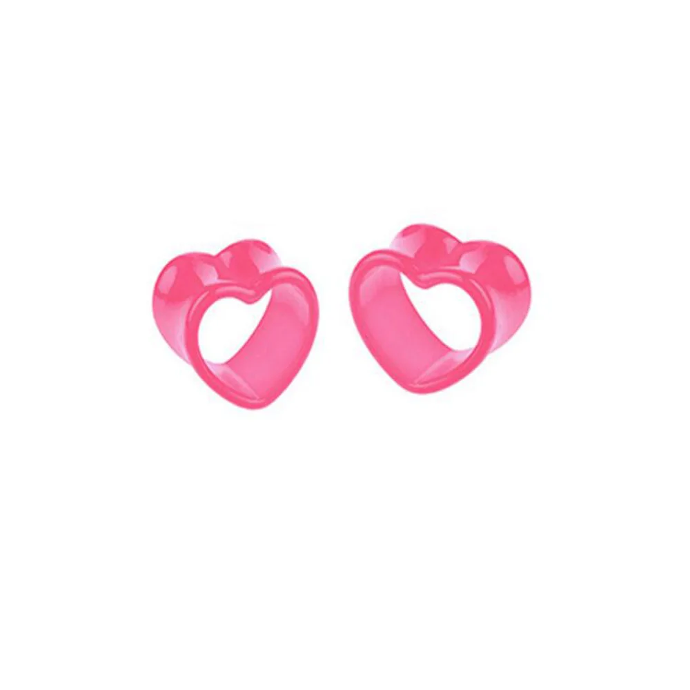 Pink 2 шт. большой размер Акриловые сердце Винт беруши плоти туннель серьги измерительные приборы полые пирсинг для уха Туннели расширители ювелирные изделия для тела - Окраска металла: Pink